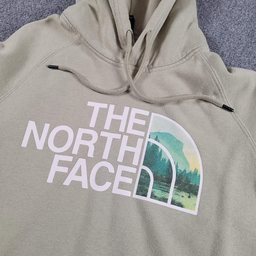 The North Face Hoodie Womens Large Green Fleece Pullover Nature Graphic Logo
